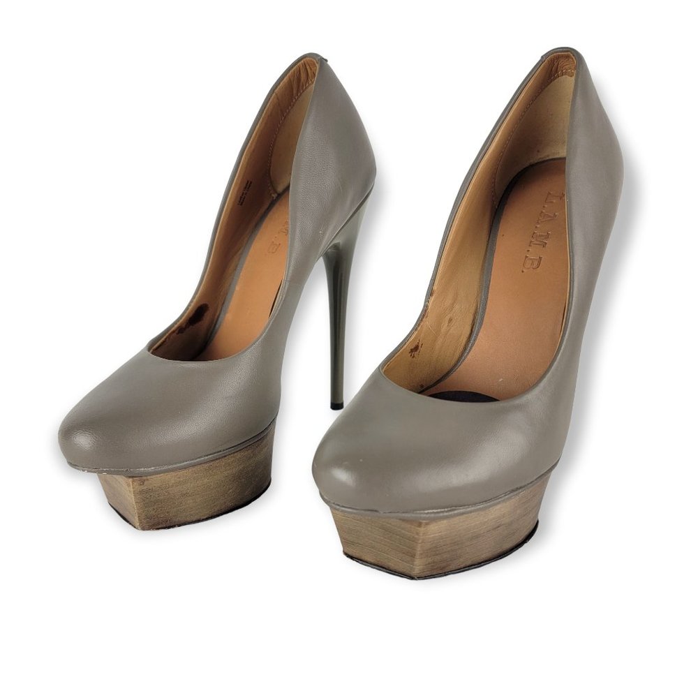 LAMB Leather Greige Wood Lea Platform Heels Size 6